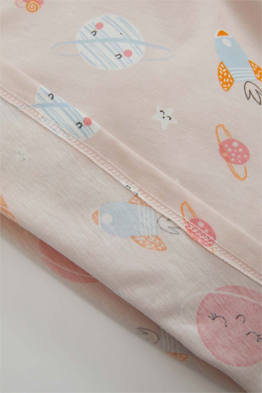 طفلة صغيرة زهري فاتح بيجاما بنات ممشط مطبوعة من قطن 6 قطعتين