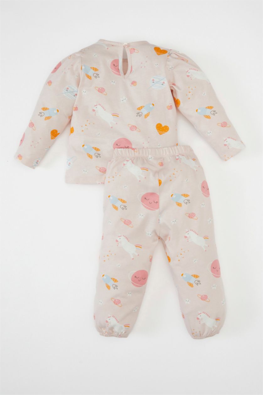 طفلة صغيرة زهري فاتح بيجاما بنات ممشط مطبوعة من قطن 6 قطعتين