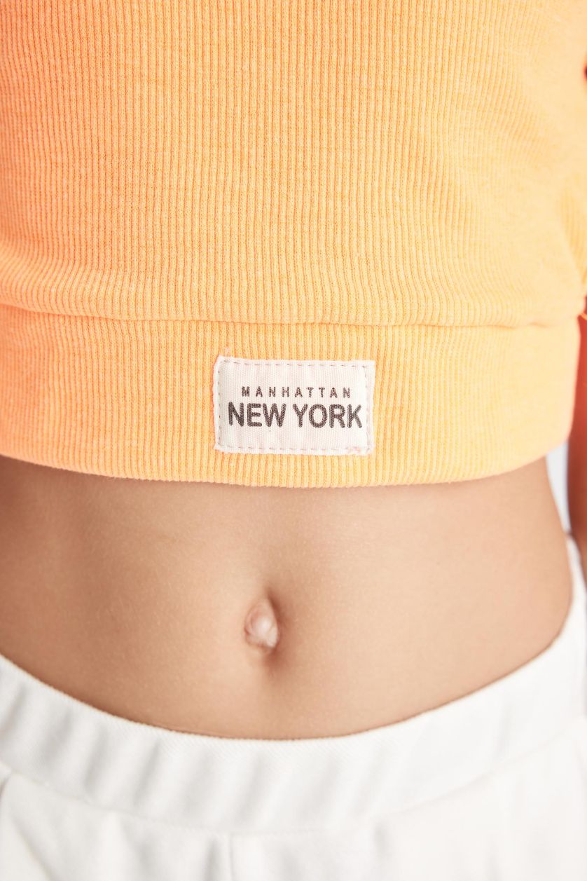 Kız Çocuk - Genç Kız Neon Mercan Bisiklet Yaka Atlet Kız Çocuk