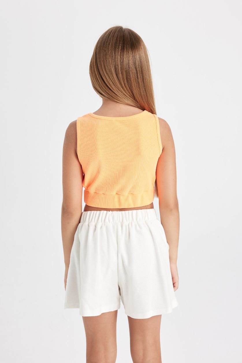 Kız Çocuk - Genç Kız Neon Mercan Bisiklet Yaka Atlet Kız Çocuk