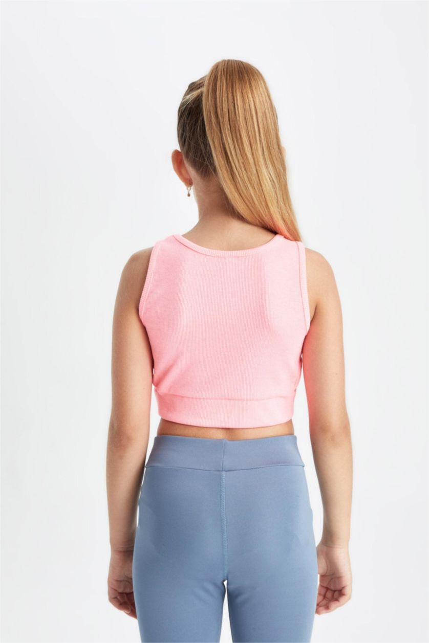 بناتي زهري نيون كروب توب بناتي بدون كم بياقة مستديرة