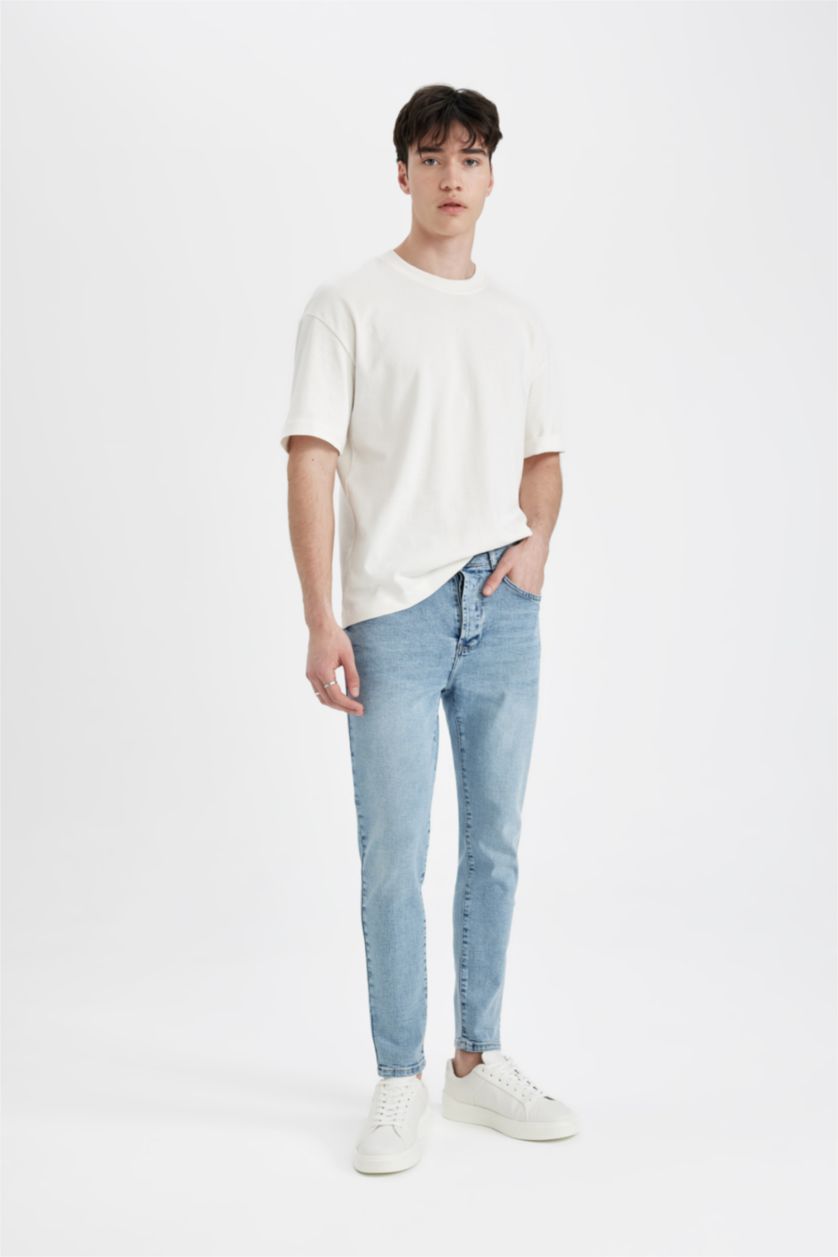 MAN Light Blue Skinny Crop Fit Tight Comfortable Fit Normal Waist Extra Narrow Leg Jeans