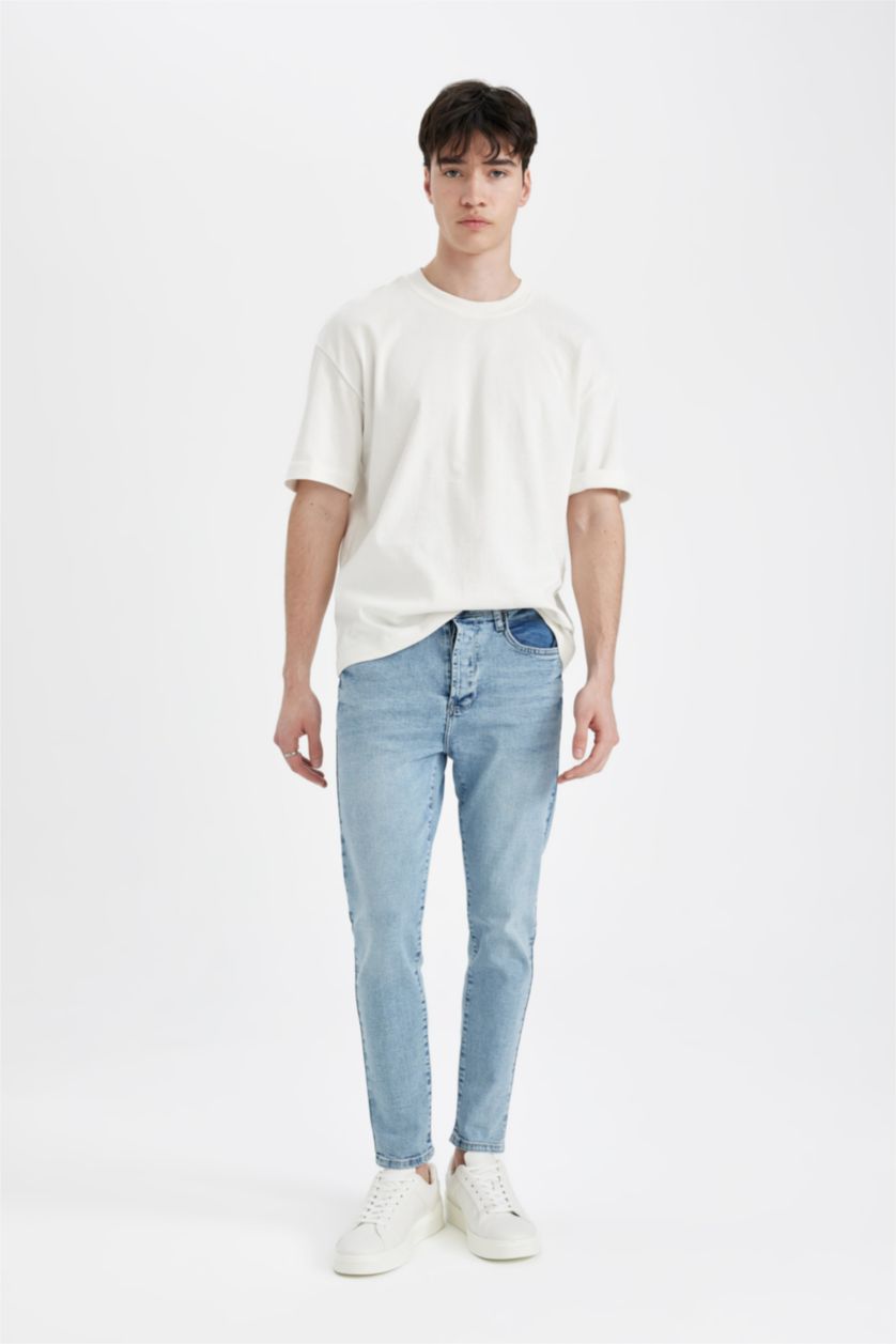 MAN Light Blue Skinny Crop Fit Tight Comfortable Fit Normal Waist Extra Narrow Leg Jeans