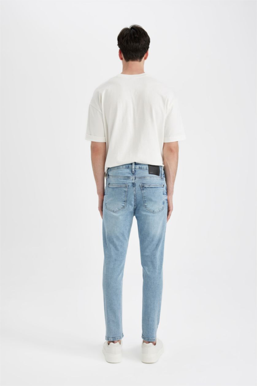 MAN Light Blue Skinny Crop Fit Tight Comfortable Fit Normal Waist Extra Narrow Leg Jeans