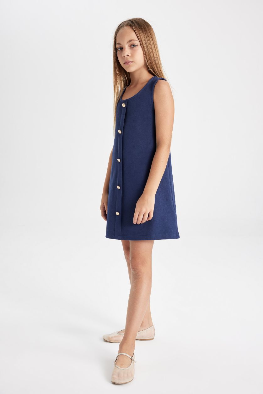 بنات كحلي فستان بناتي بدون كم