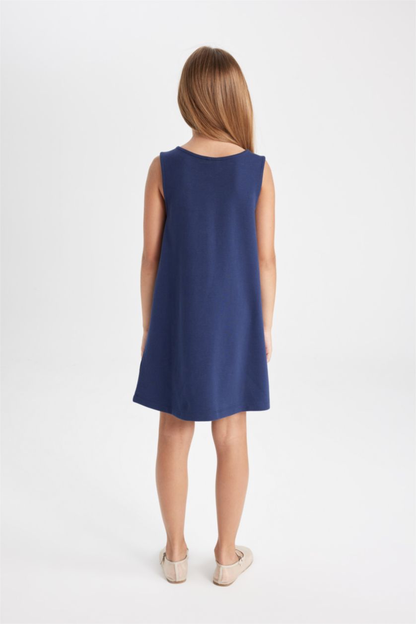 بنات كحلي فستان بناتي بدون كم