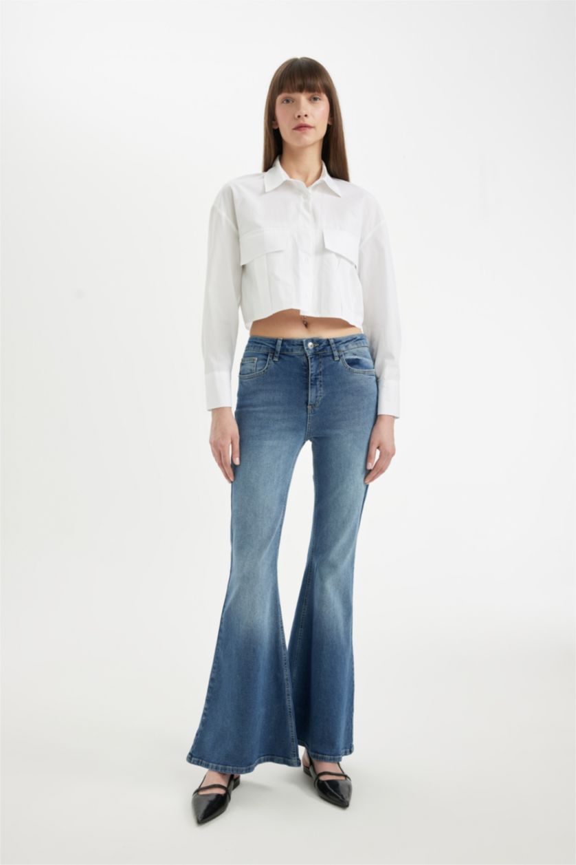 FEMME Bleu Jean bootcut long à taille normale