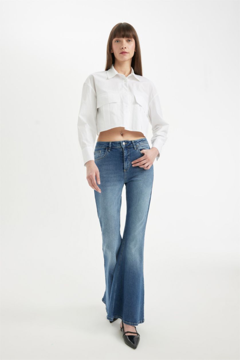 FEMME Bleu Jean bootcut long à taille normale