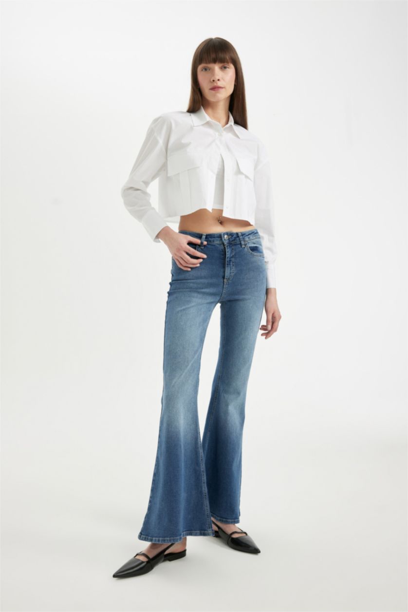 FEMME Bleu Jean bootcut long à taille normale