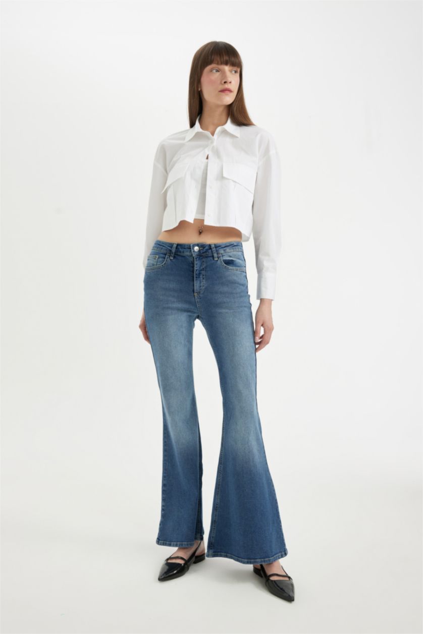 FEMME Bleu Jean bootcut long à taille normale