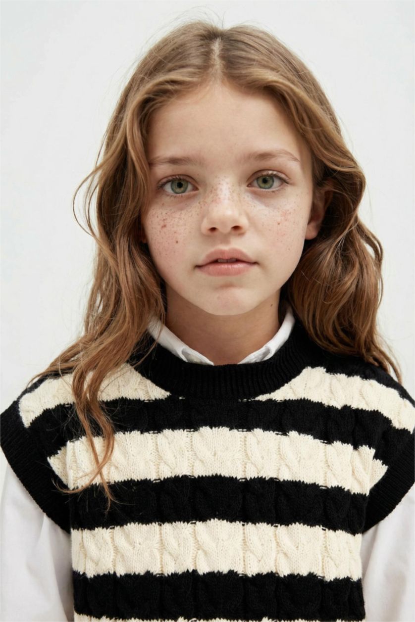Девочки и подростки Черный Свитер в полоску с круглым вырезом для девочек