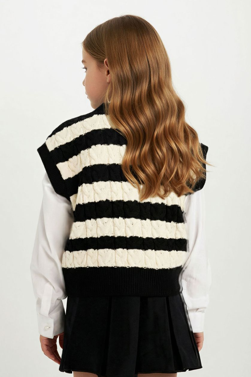 Девочки и подростки Черный Свитер в полоску с круглым вырезом для девочек
