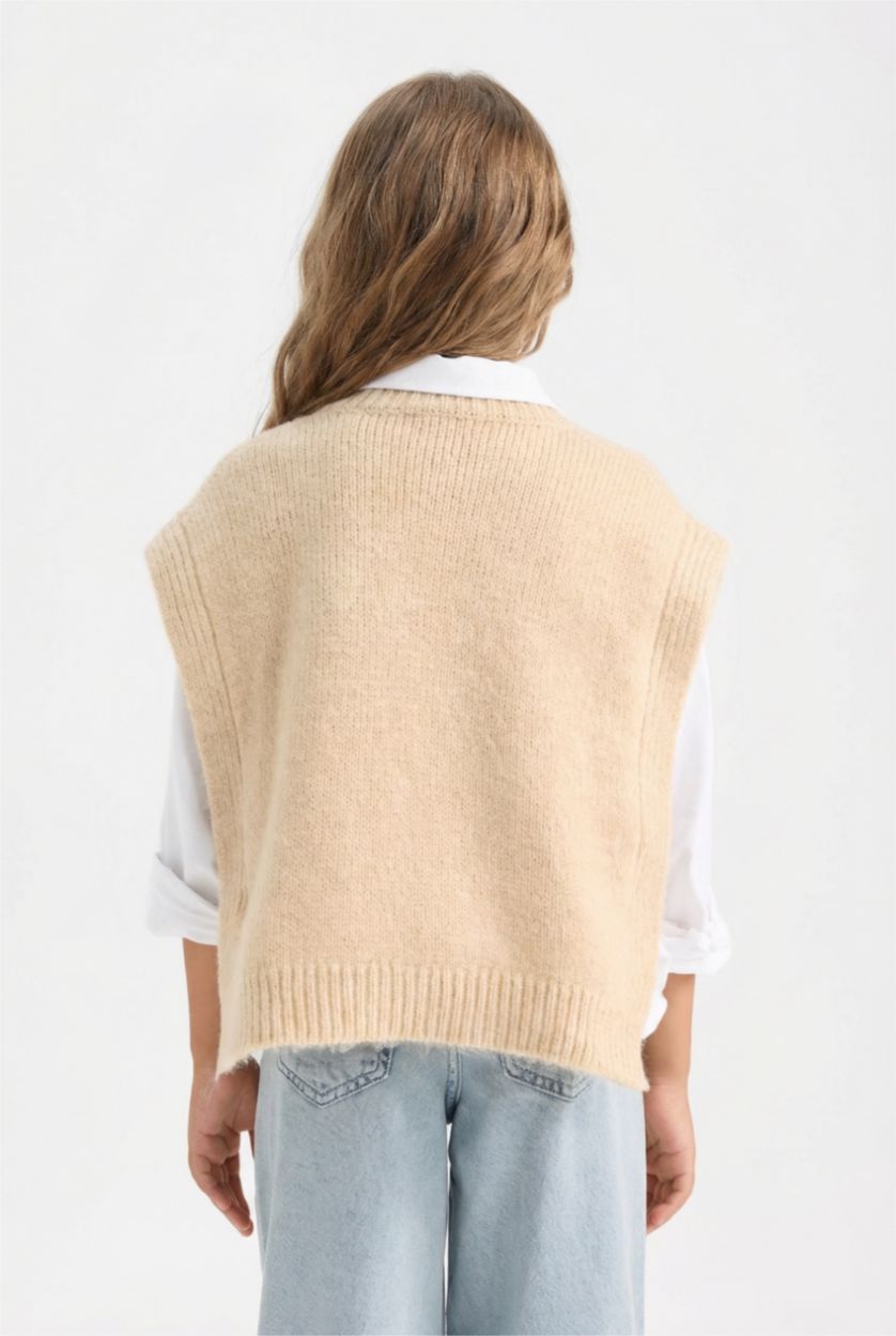 Девочки и подростки Бежевый меланж Свитер с принтом с круглым вырезом для девочек