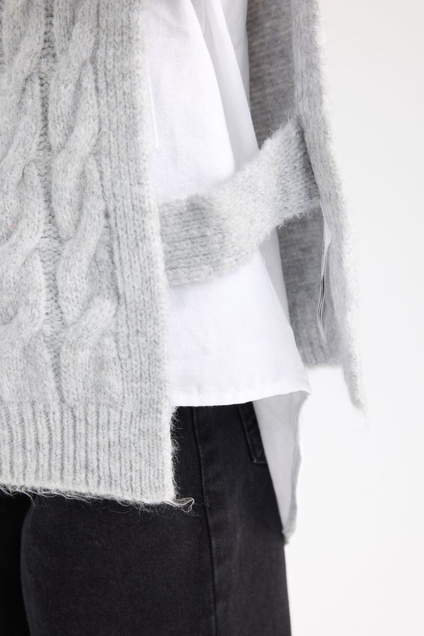 بناتي ميلانج رمادي فاتح فيست بناتي تريكو رمادي برقبة مستديرة