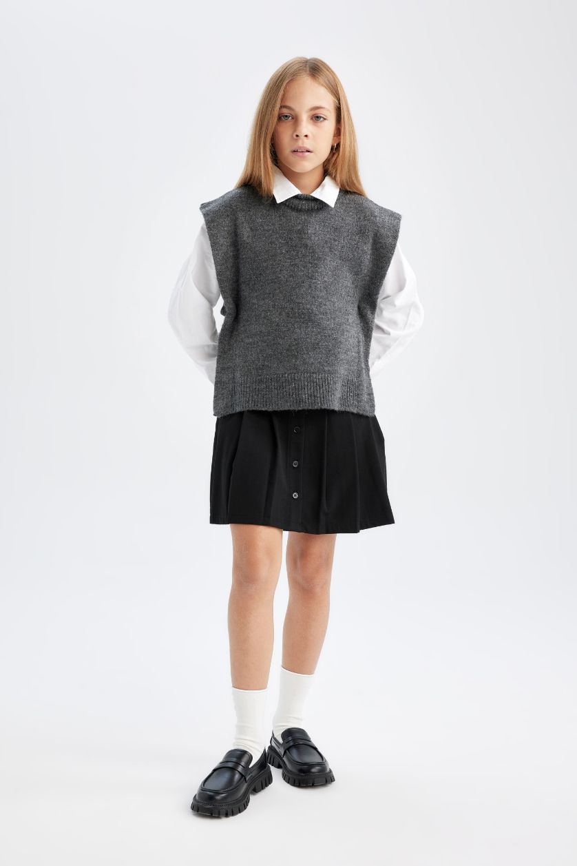 GIRLS & TEENS Anthracite Melange Girl Crew Neck Basic Vest