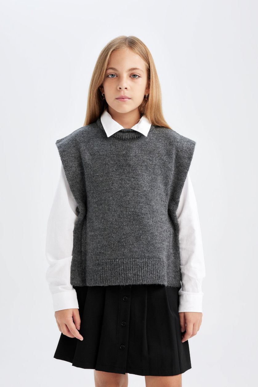 GIRLS & TEENS Anthracite Melange Girl Crew Neck Basic Vest