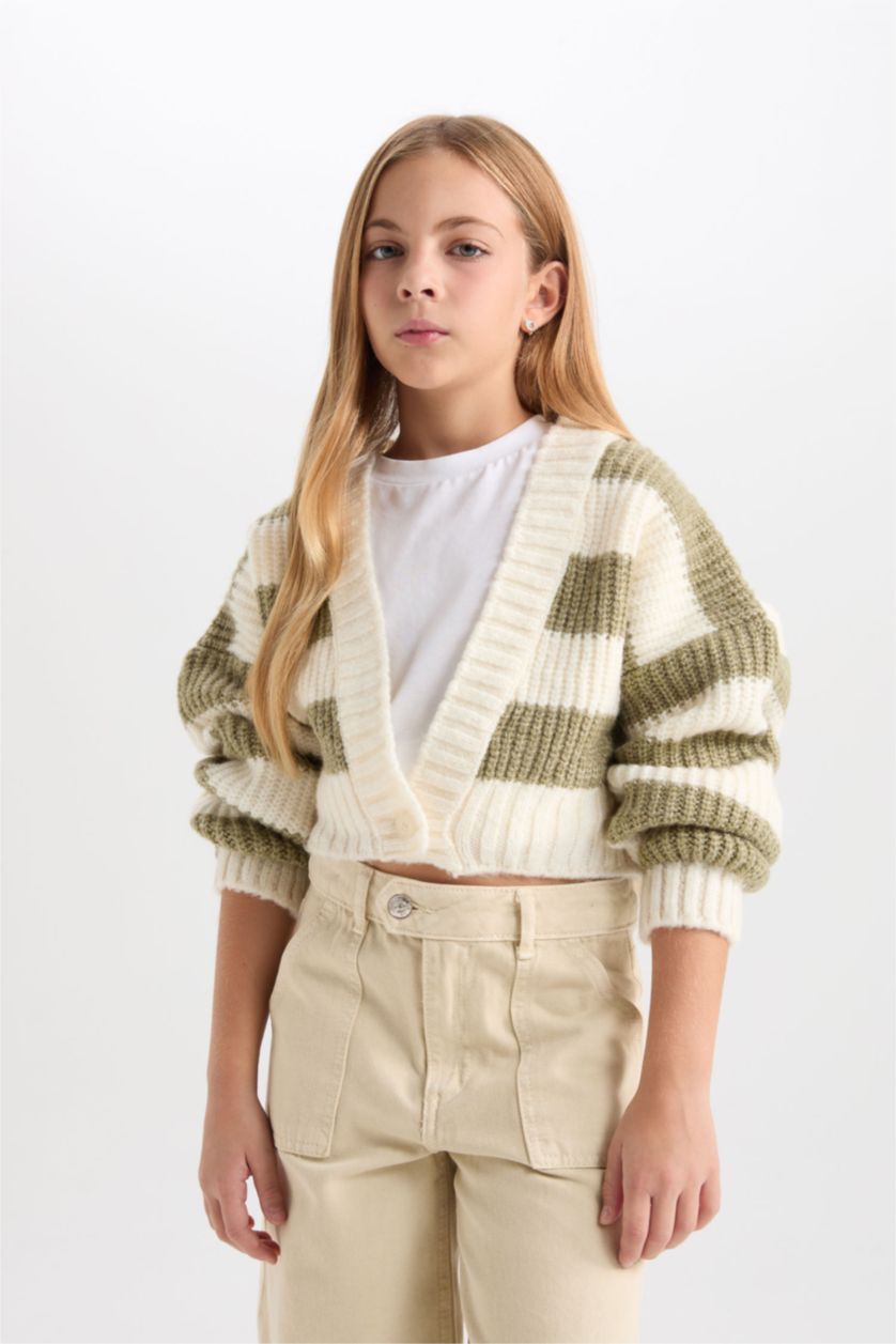 FILLES Beige Cardigan à coupe régulière et Col V