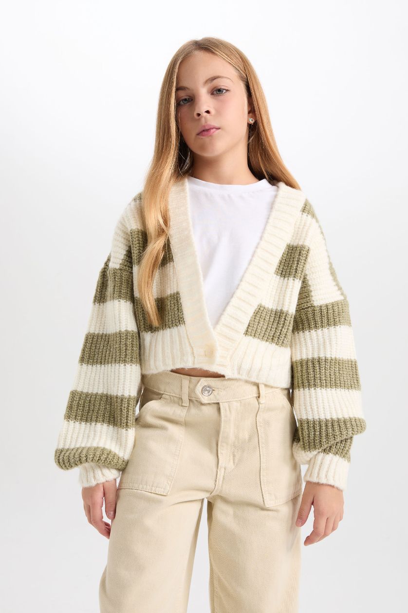 FILLES Beige Cardigan à coupe régulière et Col V