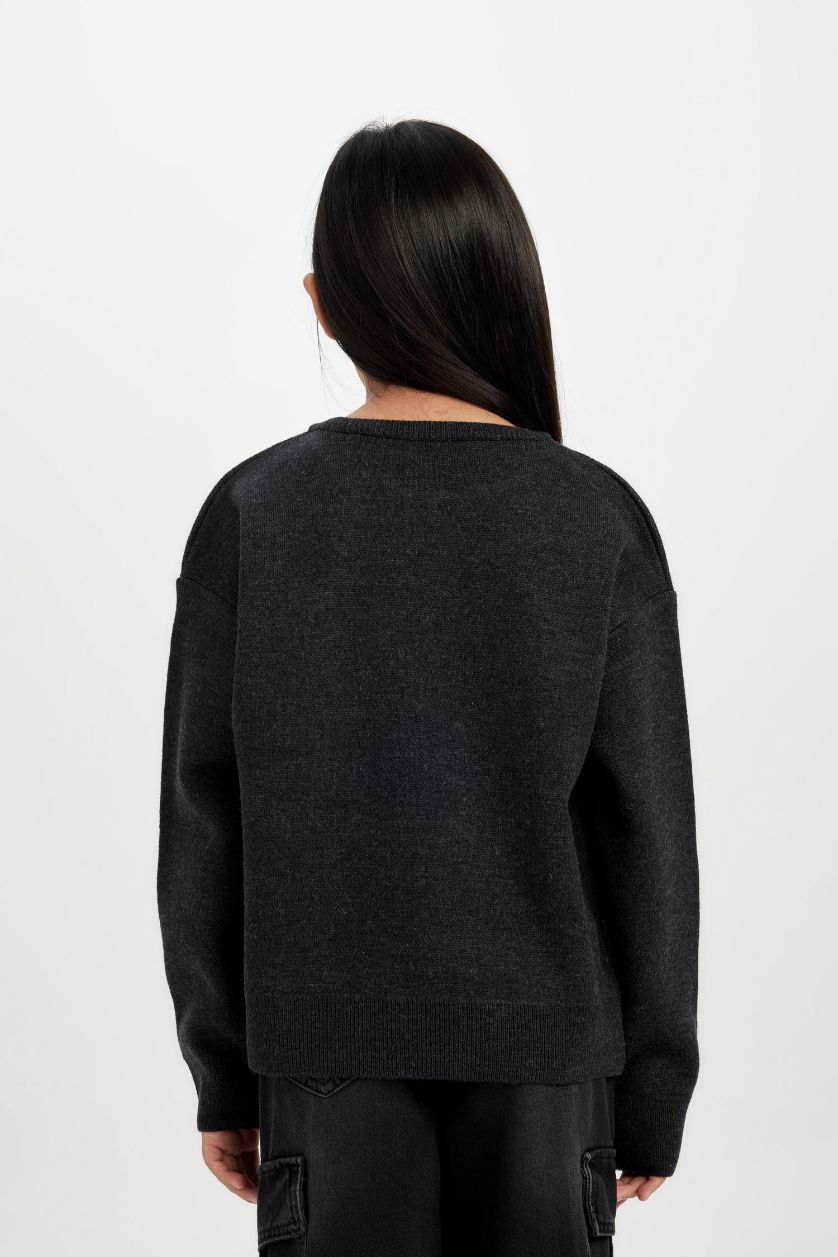Девочки и подростки Антрацит Свитер стандартного кроя с круглым вырезом для девочек