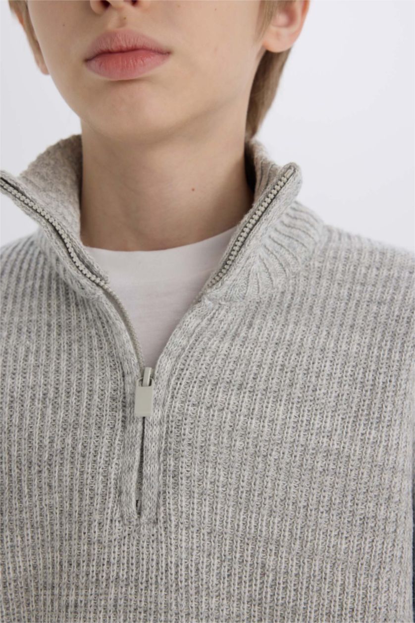 GARÇONS Gris Pull en tricot à col roulé zippé Coupe régulière pour Garçon