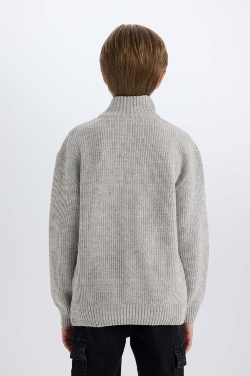 GARÇONS Gris Pull en tricot à col roulé zippé Coupe régulière pour Garçon