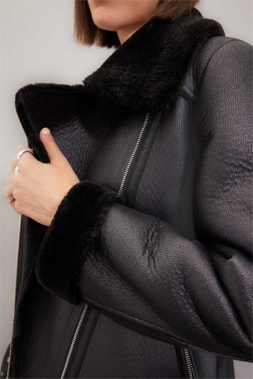 FEMME Noir Veste en cuir Coupe Régulière