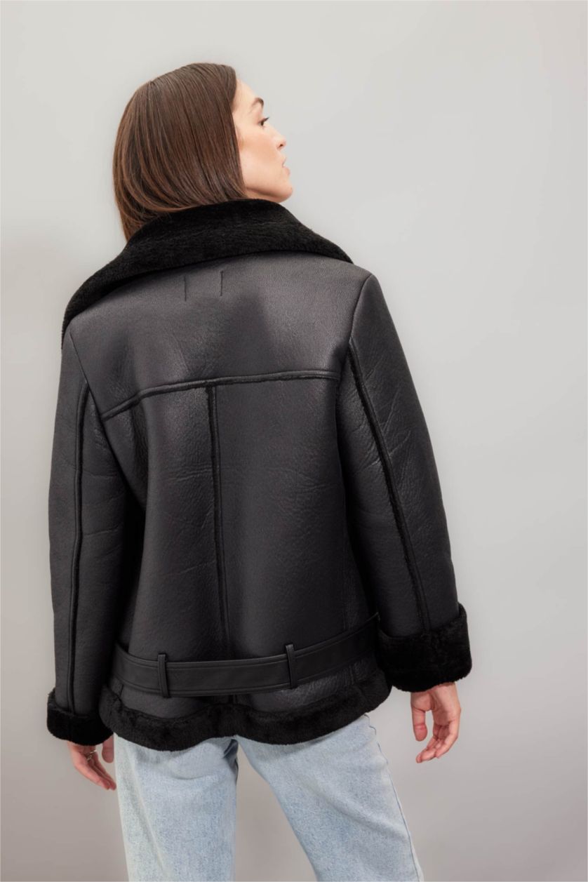 FEMME Noir Veste en cuir Coupe Régulière