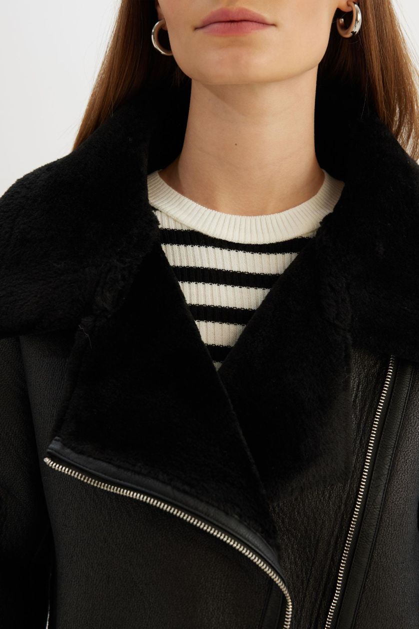 FEMME Noir Veste en cuir Coupe Régulière