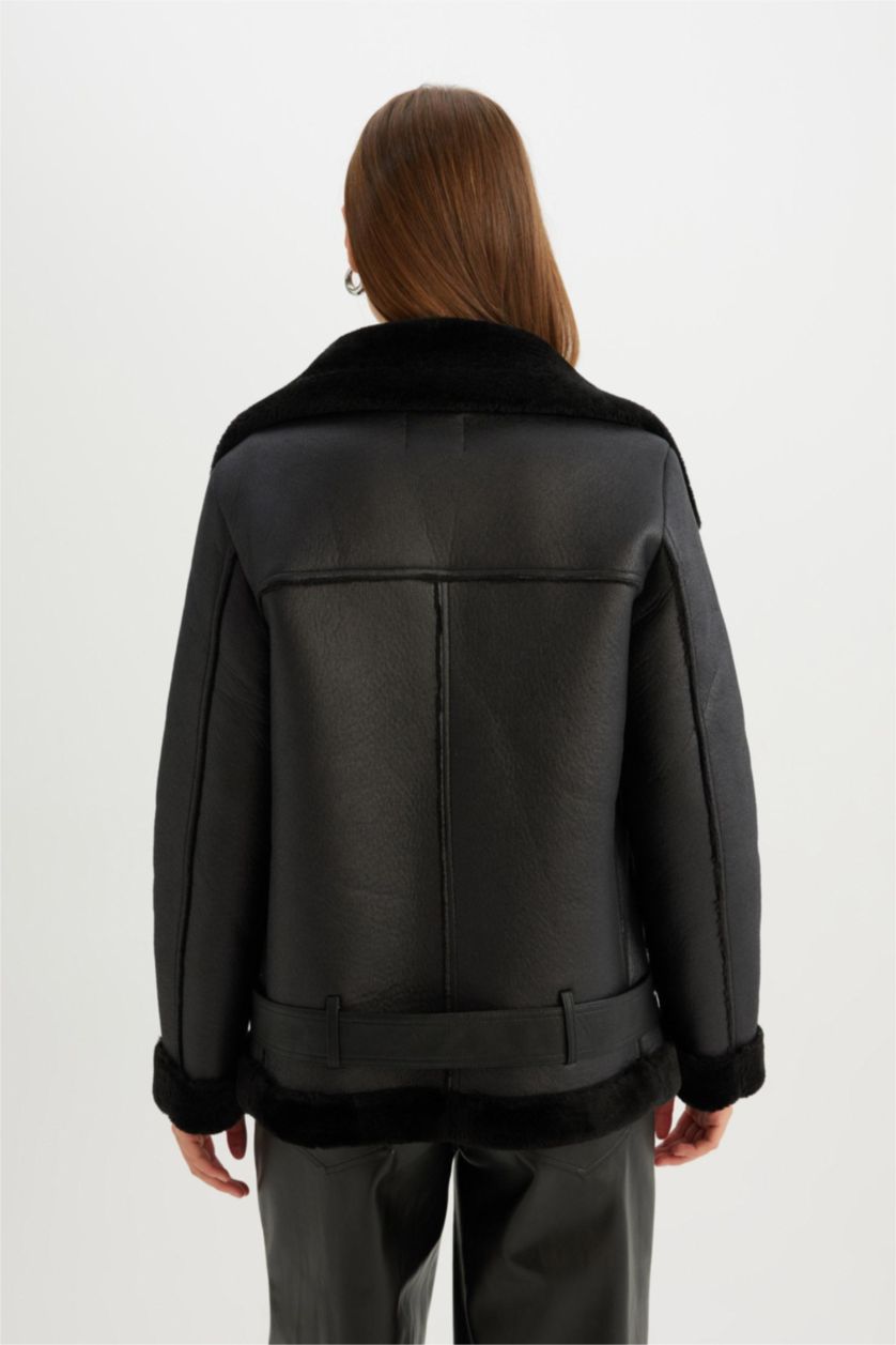 FEMME Noir Veste en cuir Coupe Régulière