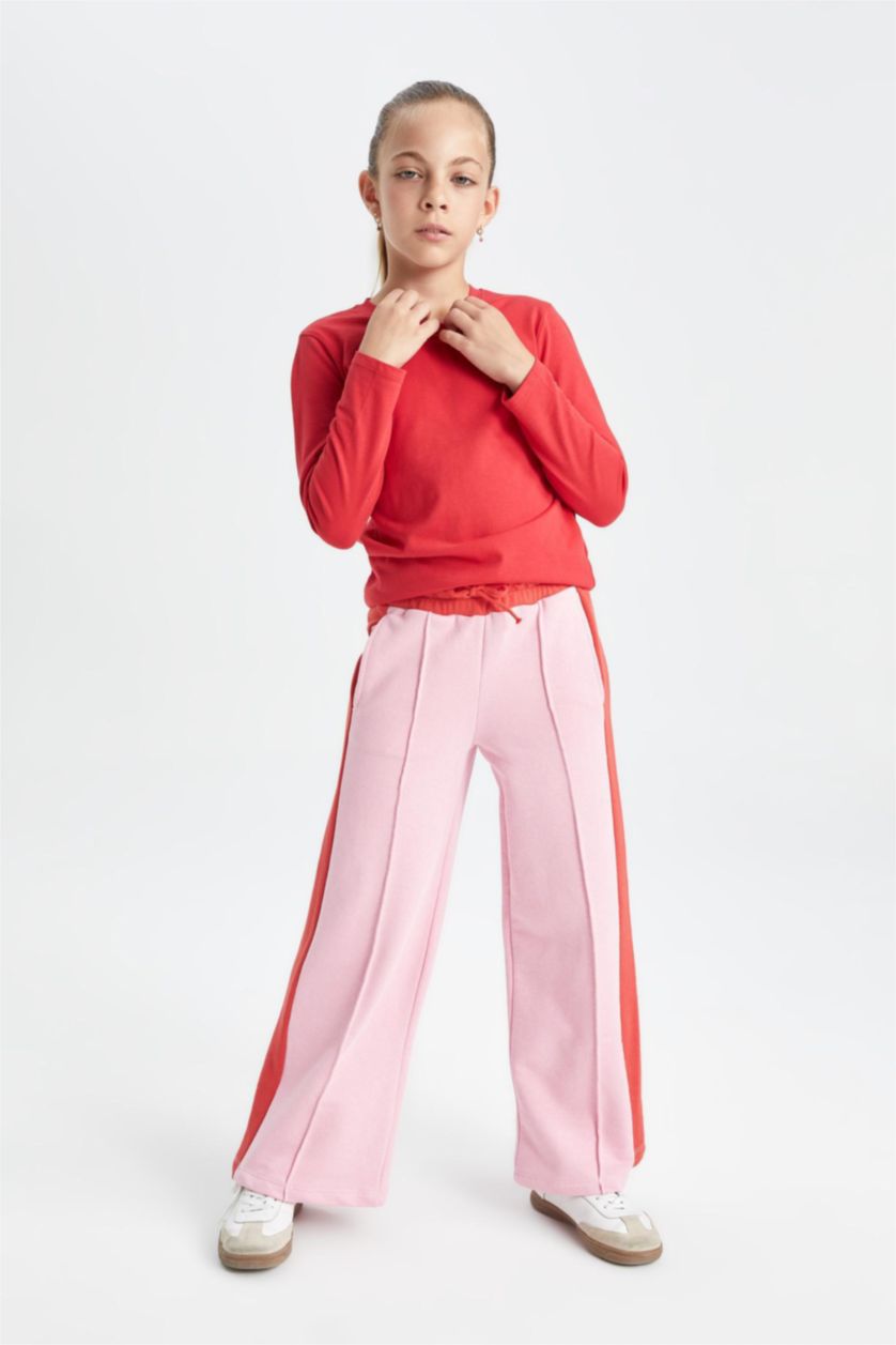 بناتي زهري بنطلون سويت بانتس بناتي وايد ليج برجل واسع