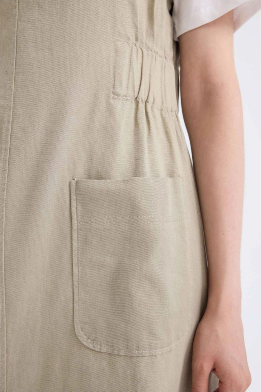 نساء كاكي فاتح فستان جبردين قصة عادية بدون كم وياقة V