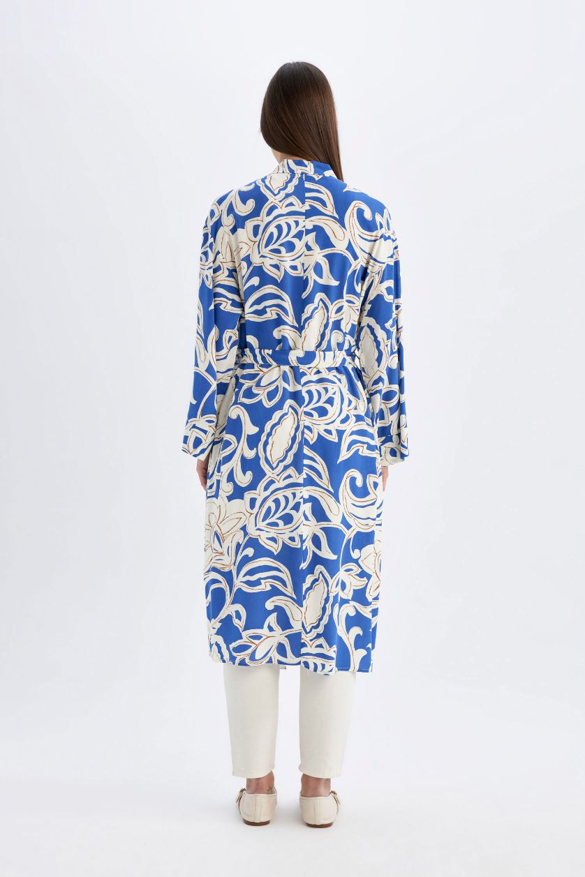 FEMME Marin Kimono Long en Viscose Coupe Relax à Motif