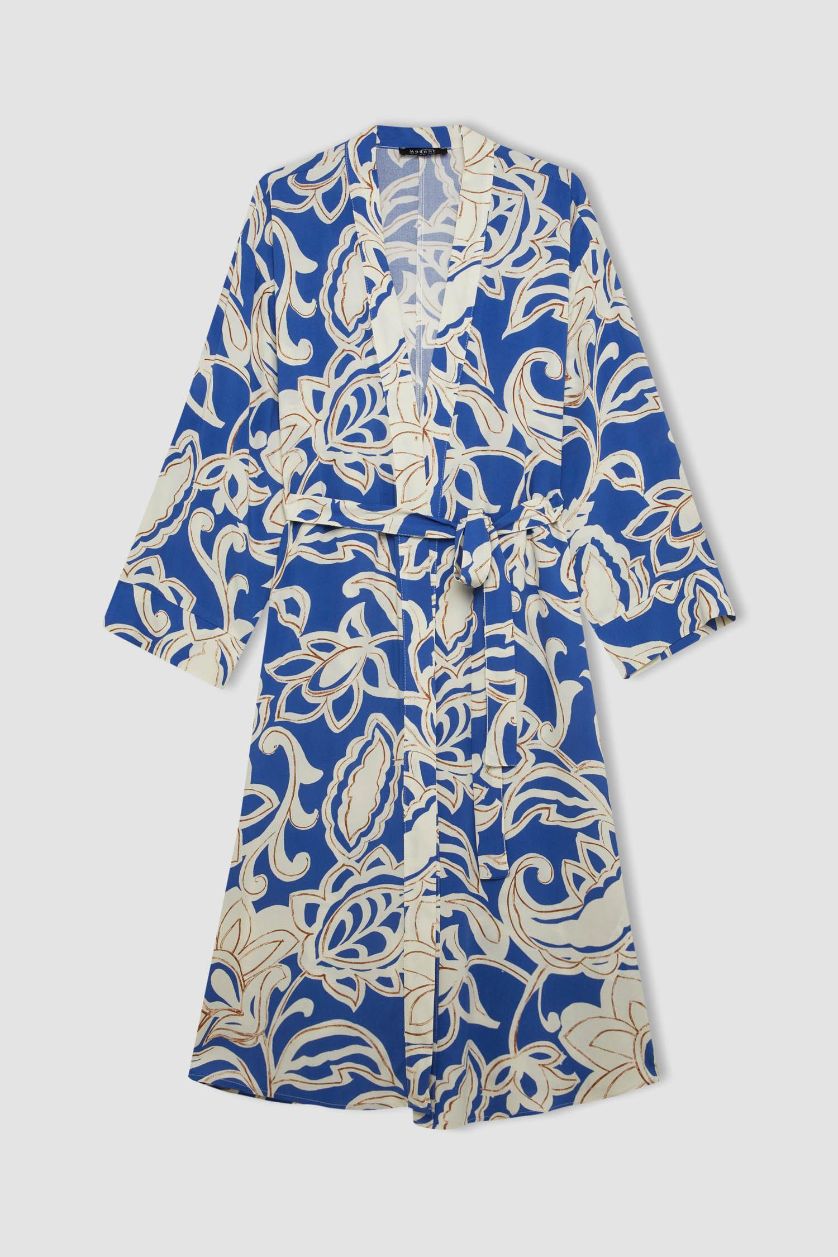 FEMME Marin Kimono Long en Viscose Coupe Relax à Motif