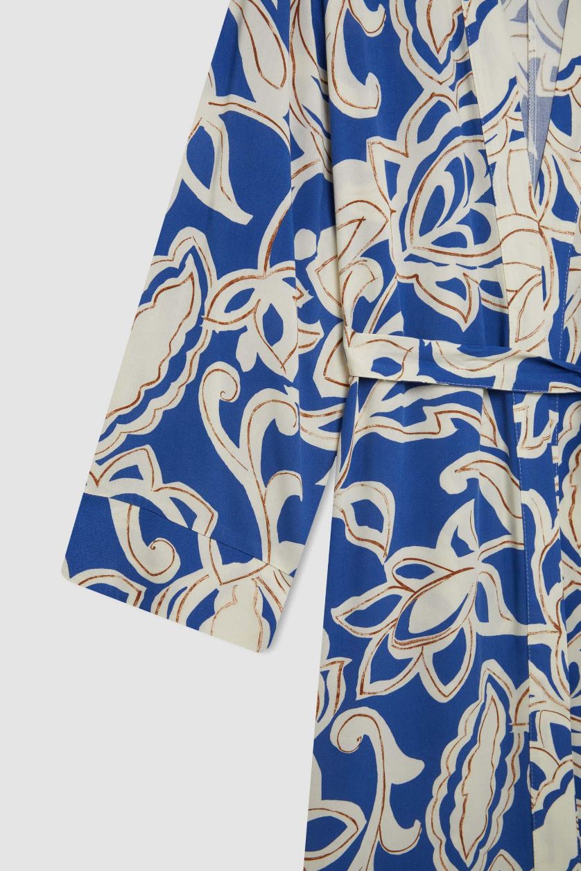 FEMME Marin Kimono Long en Viscose Coupe Relax à Motif