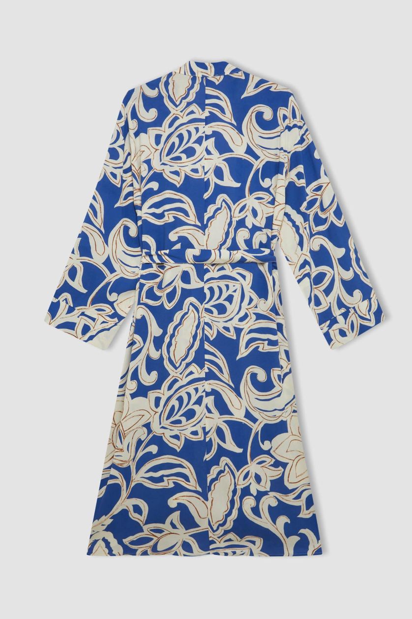 FEMME Marin Kimono Long en Viscose Coupe Relax à Motif