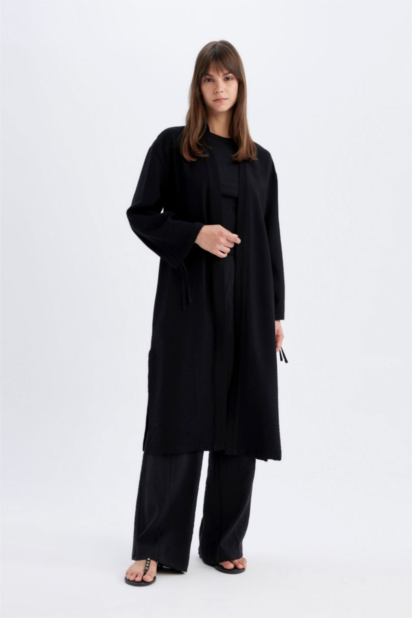WOMAN Black Relax Fit Gradient Collar Long Sleeve Kimono