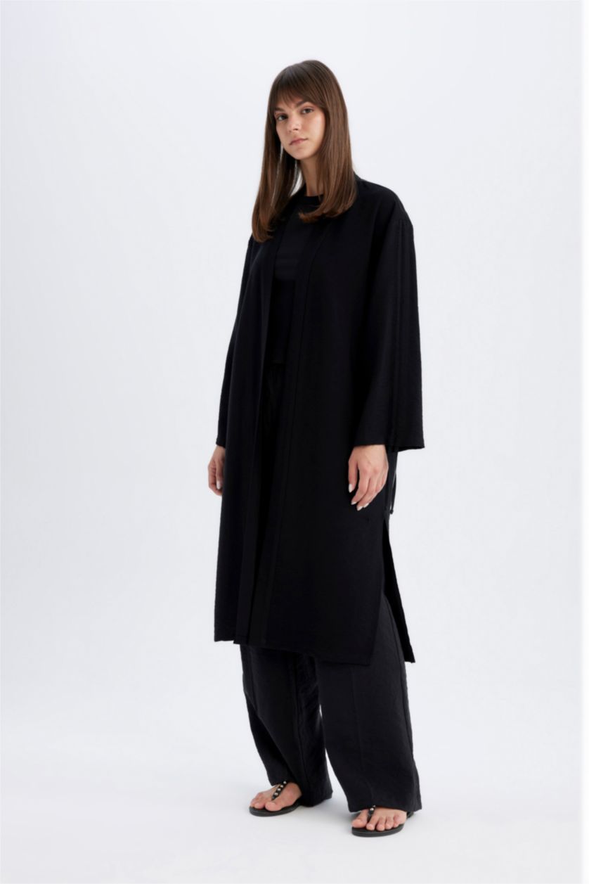 WOMAN Black Relax Fit Gradient Collar Long Sleeve Kimono