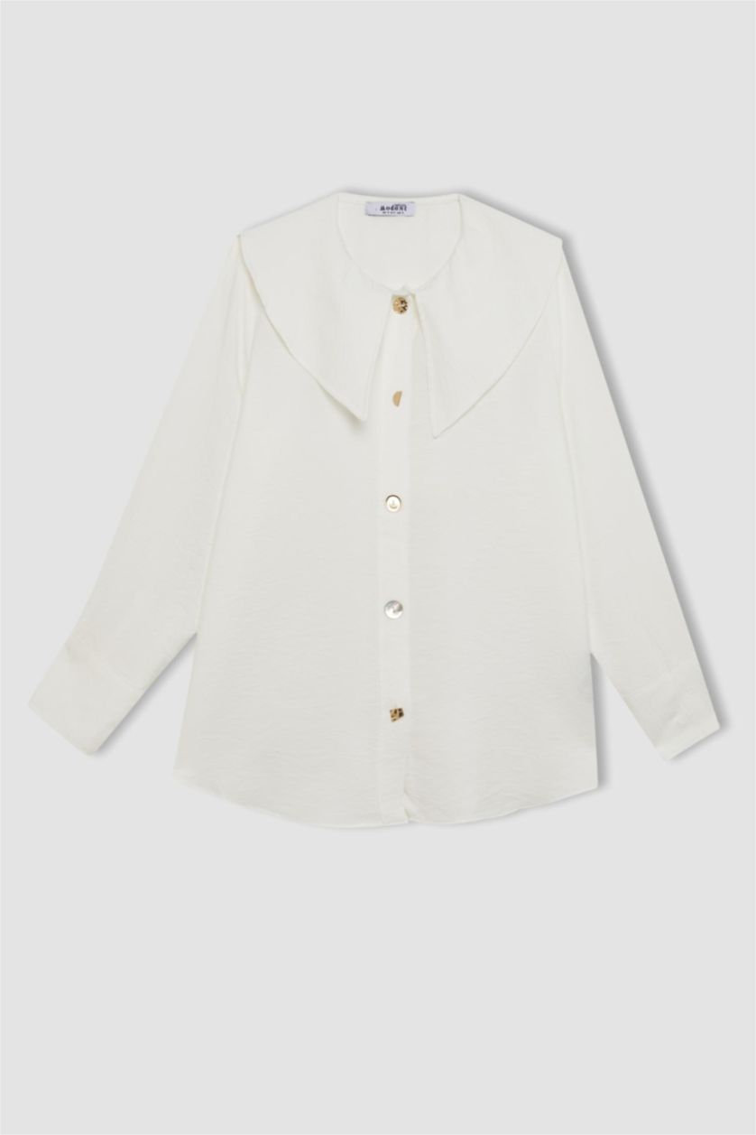 حريمي بيج فاتح تونيك قصة مريحة بياقة قميص