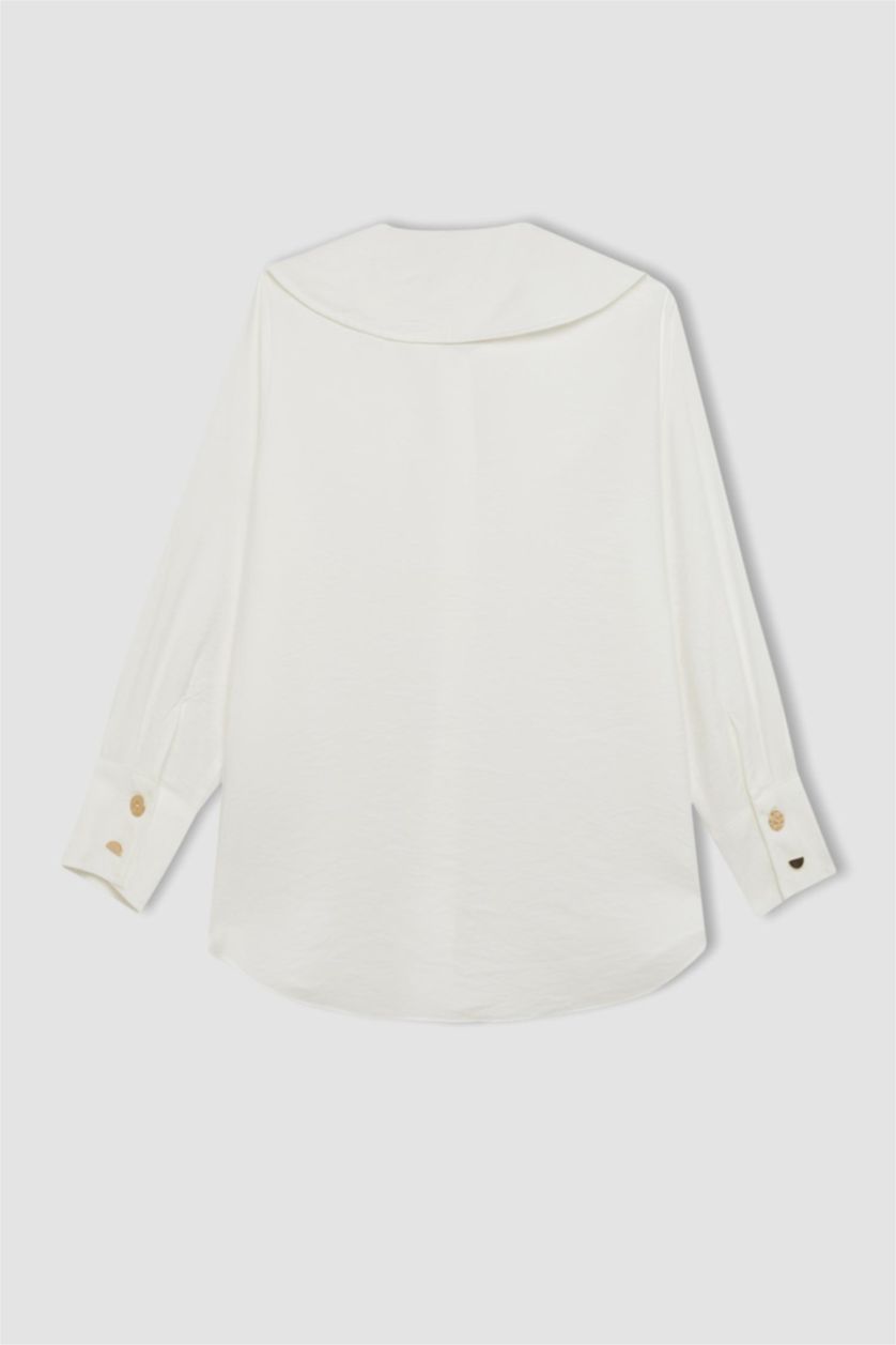 حريمي بيج فاتح تونيك قصة مريحة بياقة قميص