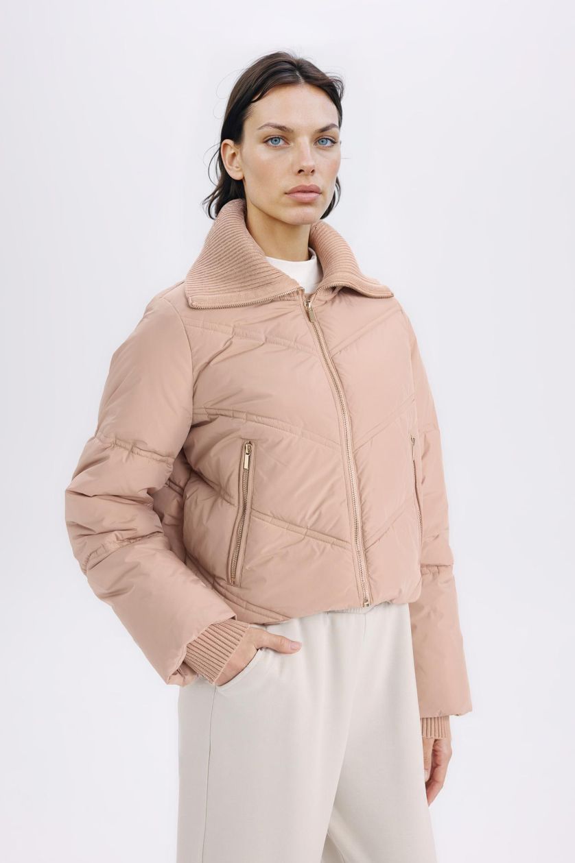 Kadın Açık Pembe Regular Fit Su Geçirmez Mont Fermuarlı Cepli