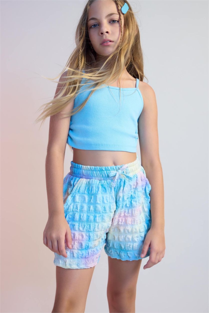 GIRLS & TEENS Aqua Girl Batik Patterned Wrinkled Shorts