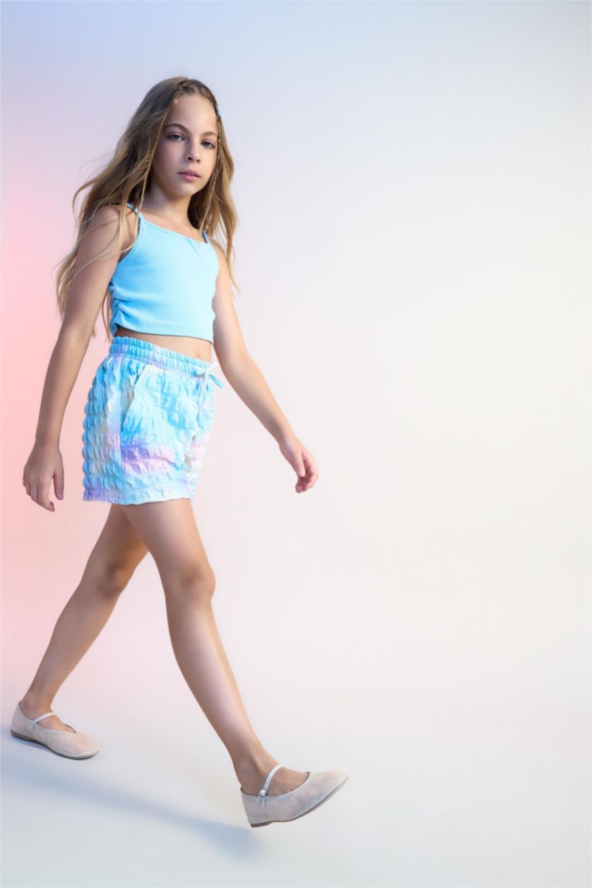 GIRLS & TEENS Aqua Girl Batik Patterned Wrinkled Shorts