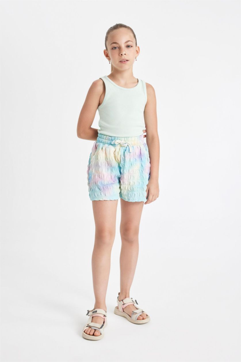 GIRLS & TEENS Aqua Girl Batik Patterned Wrinkled Shorts