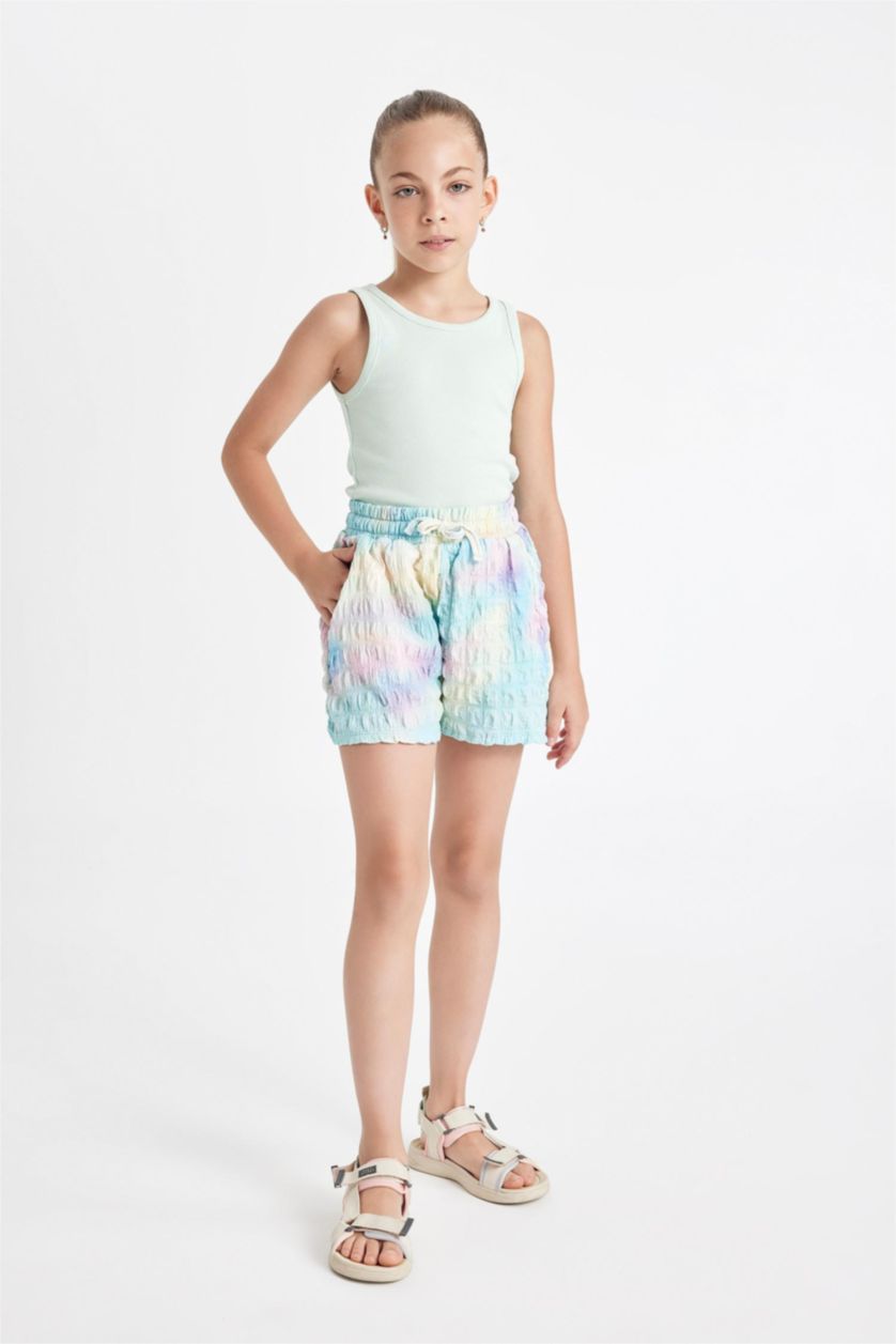 GIRLS & TEENS Aqua Girl Batik Patterned Wrinkled Shorts