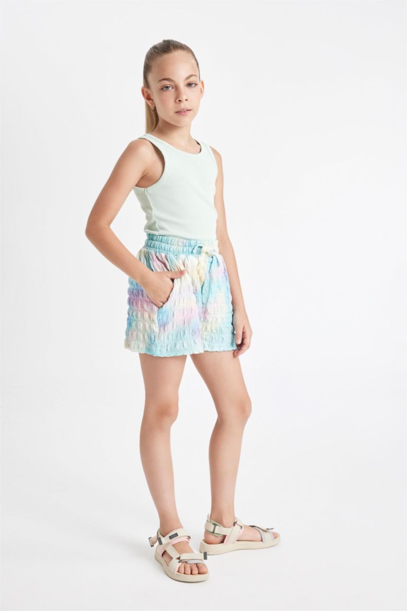 GIRLS & TEENS Aqua Girl Batik Patterned Wrinkled Shorts