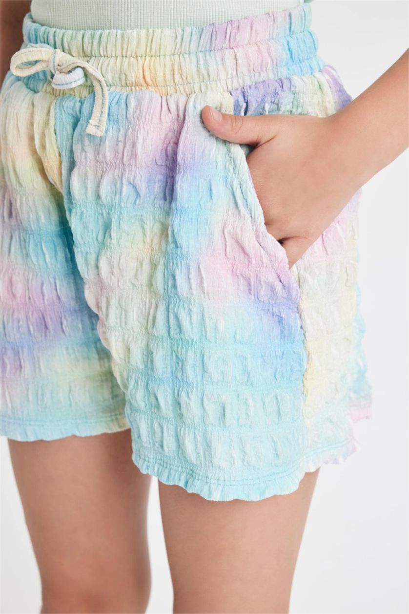 GIRLS & TEENS Aqua Girl Batik Patterned Wrinkled Shorts