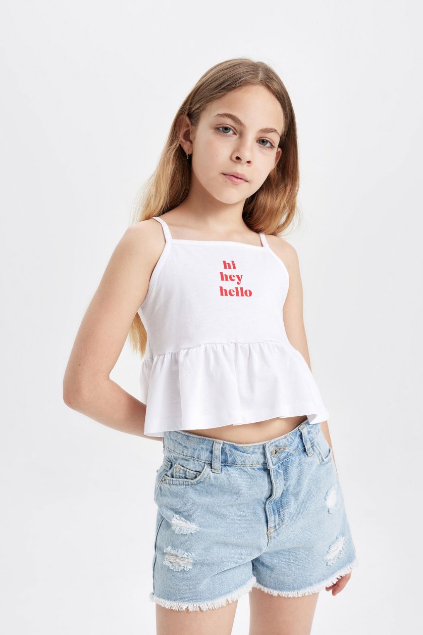 GIRLS & TEENS White Girl Printed Sleeveless T-Shirt