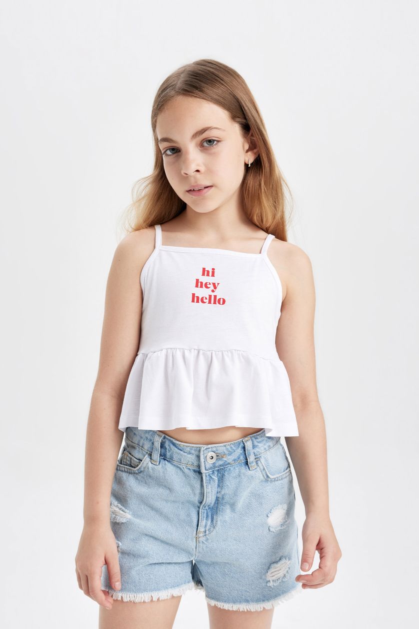 GIRLS & TEENS White Girl Printed Sleeveless T-Shirt