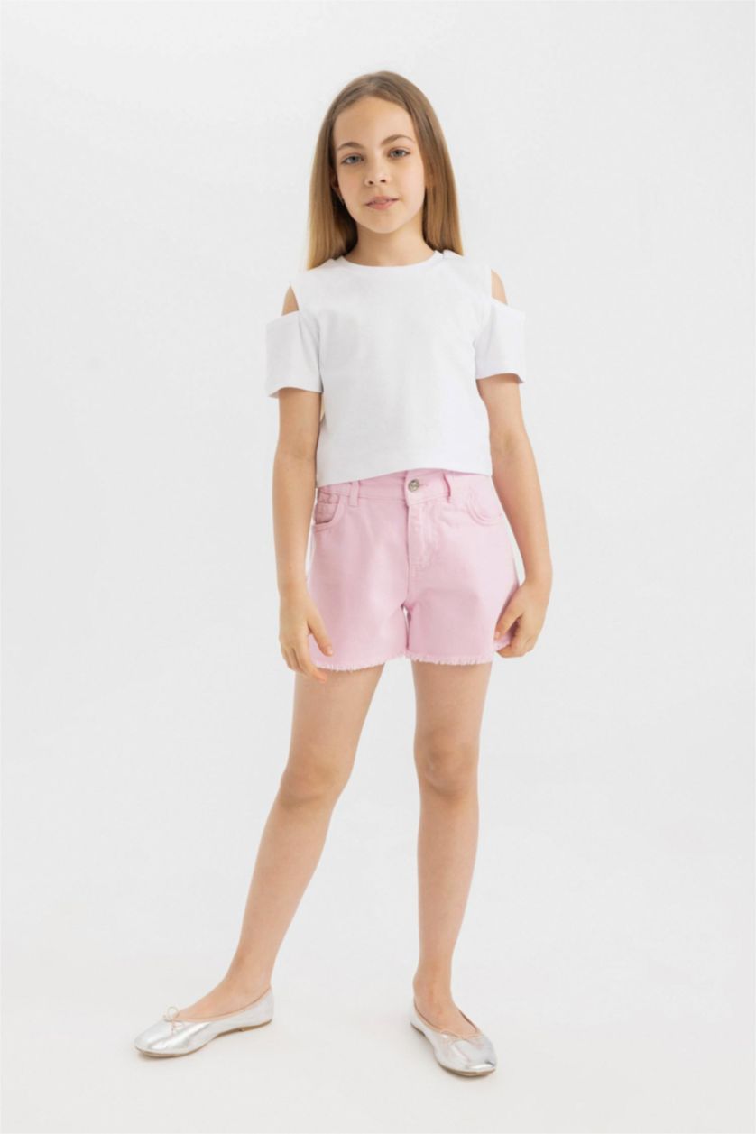 Kız Çocuk - Genç Kız Beyaz Slim Fit Dar Kesim Bisiklet Yaka Basic Düz Ribana Kısa Kollu Tişört Kız Çocuk