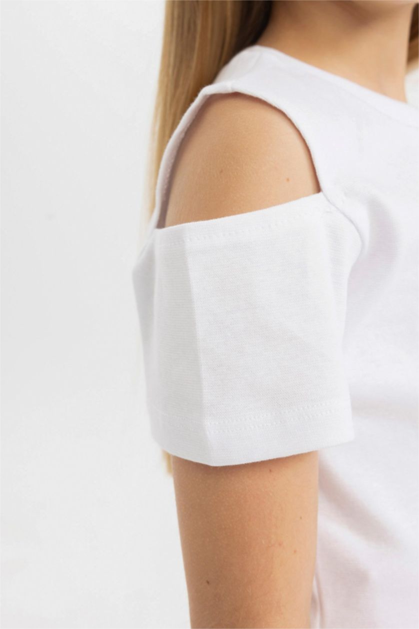 Kız Çocuk - Genç Kız Beyaz Slim Fit Dar Kesim Bisiklet Yaka Basic Düz Ribana Kısa Kollu Tişört Kız Çocuk